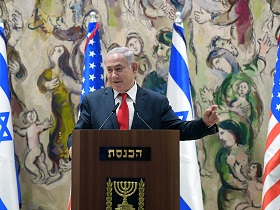 Premierminister Netanyahu spricht auf der gemeinsamen Veranstaltung von Knesset und US-Kongress zur Begehung des 50. Jahrestages der Wiedervereinigung von Jerusalem (Foto: GPO/Amos Ben Gershom)
