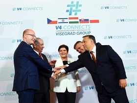 Premierminister Netanyahu und die Premierminister der Visegrád-Staaten Orbán (Ungarn), Sobotka (Tschechische Republik), Szydło (Polen) und Fico (Slowakei) (Foto: GPO/Haim Zach)