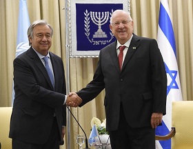 UN-Generalsekretär Guterres und Präsident Rivlin (Foto: Amos Ben Gershom/GPO)